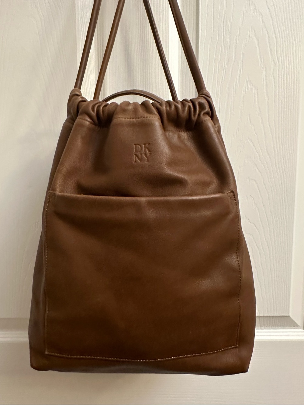 DKNY Chestnut Brown Leather Drawstring Shoulder Bag